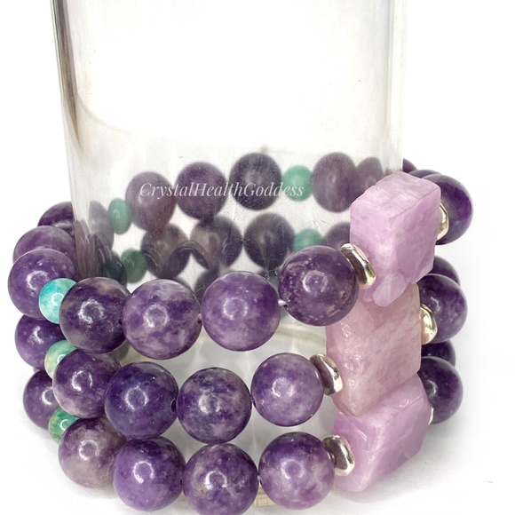 Lepidolite Pink Kunzite Amazoite Bracelet - Picture 7 of 8